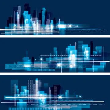 City landscape header set Stock Illustration