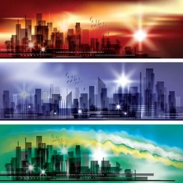City landscape header set Stock Illustration