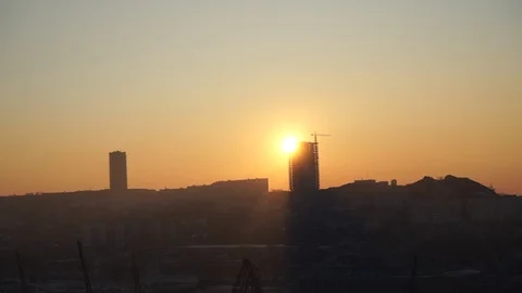 City landscape with sunset background. 库存影片 123090994