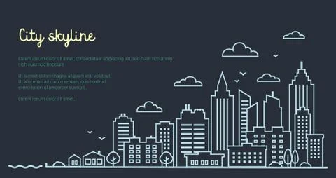 City landscape template. Thin line night City landscape Illustrazione stock