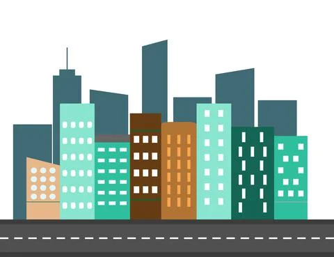 City, landscape, view flat. Vector illustration. Flat design. Stock Illustration