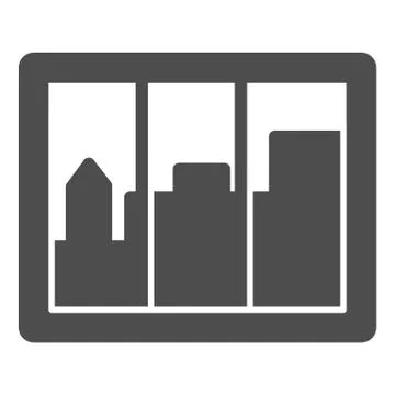 City landscape in window solid icon, interior design concept, casement sign on Stock Illustration