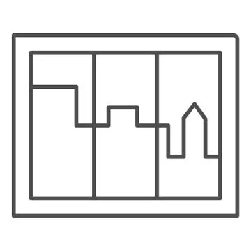 City landscape in window thin line icon, interior design concept, casement sign Stock Illustration