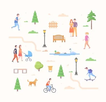 City life constructor - set of modern flat design style elements Ilustração Stock