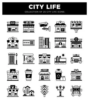 City Life icons elements. Illustrazione stock