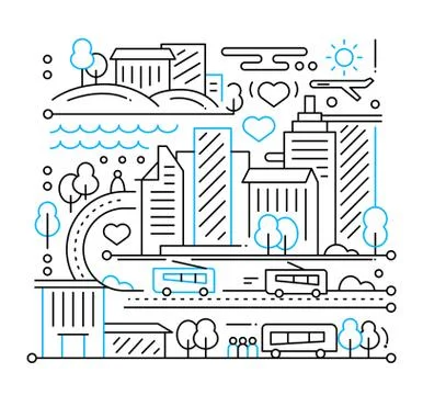 City Life - line design composition Stock Illustration