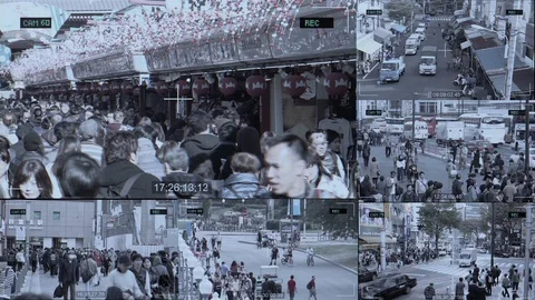 City Life Surveillance Camera Split Screen Stock Footage 111520130