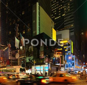 City life with times square at night Stock Photos