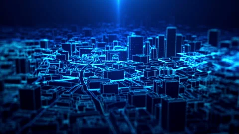 City light background looped with city infographic digital concept camera fly Stock Footage 237139727