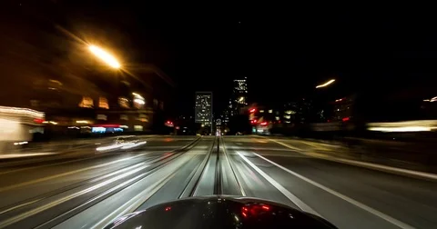 City Lights Driving at Night Stock Footage