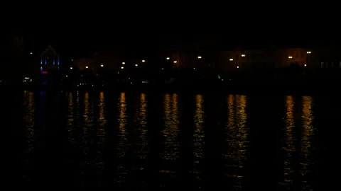 City lights reflected on the river at night. Stock Footage 309285497