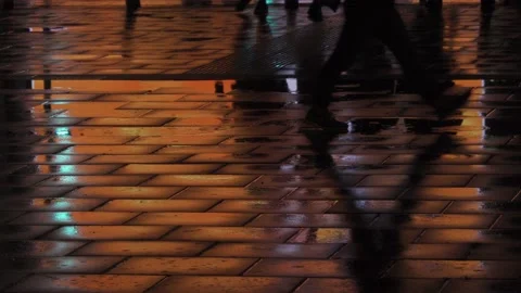 City lights reflected in street surface Stock Footage 146926450