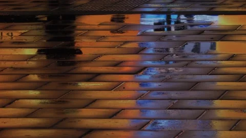 City lights reflected in wet pavement Stock-Footage 146926451