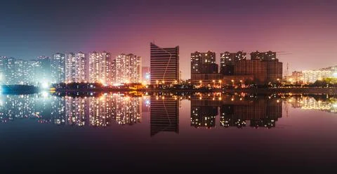 City Lights Reflection Stock Photos