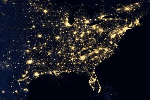 City lights on world map. North America. Stock Photos