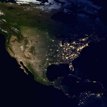 City lights on world map. North America. City lights on world map. North A... Stock Photos