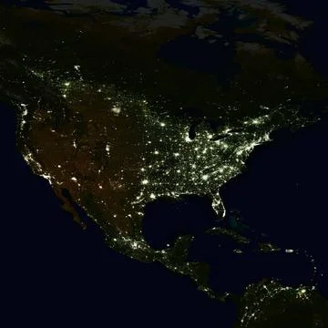City lights on world map. North America. City lights on world map. North A... Stock Photos