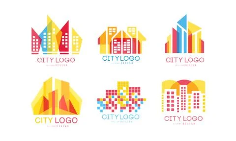 City Logo Design Vector Set. Real Estate Emblem Concept Stock Illustration