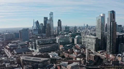 City of London aerial Drone shot skyscrapers Stock Footage
