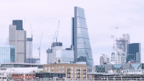 City of London Skyscrapers from southbank Stock Footage