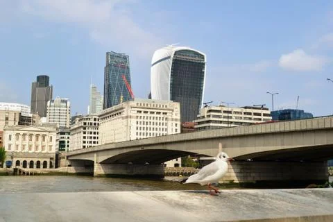 City of London, Thames river, the London bridge, Walkie-Talkie and Cheesegrater. Stock Photos