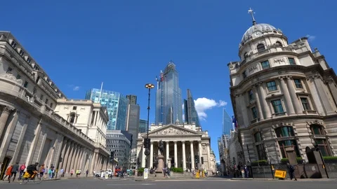 City of London Time lapse outside the Royal Exchange and Bank of England Stock Footage