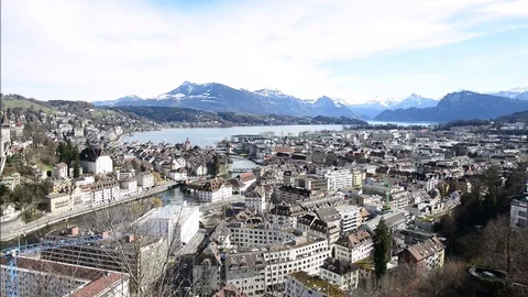 The city of Lucerne in Switzerland. Aerial view Stock Footage