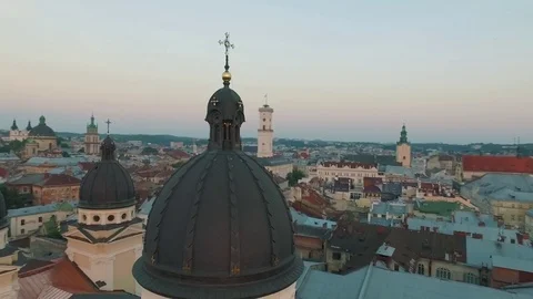 The city Lviv top view Stock Footage 79119317