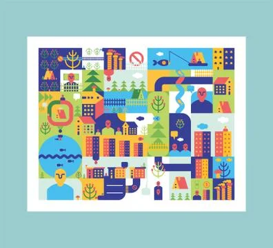 City map Abstract. Town background. Road and street. House and buildings. Riv Stock Illustration