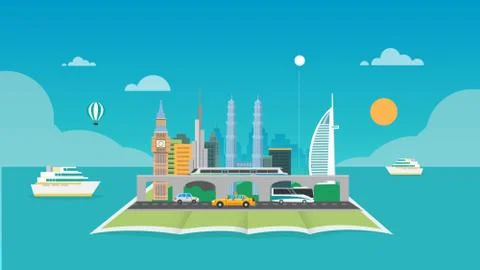 City with map and ocean background vector illustration Stock Illustration
