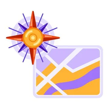 City map background design compass wind rose. Illustration of streets and roads Stock Illustration