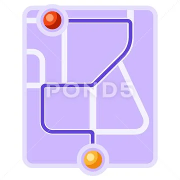 City map background design with path between points. Illustration of ...