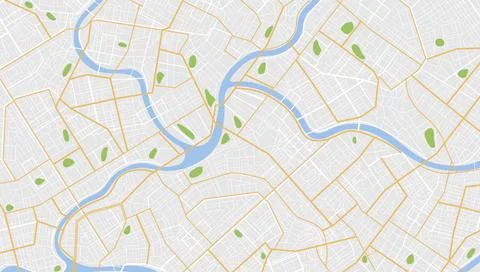 City map background with river, streets, and parks urban layout. Vector Stock Illustration