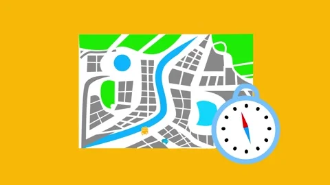 City Map with Clock Navigating Time and Travel Animation Stock Footage 318096979