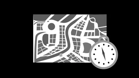 City Map with Clock Navigating Time and Travel Animation Stock Footage 318096999