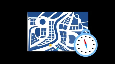 City Map with Clock Navigating Time and Travel Animation Stock Footage 318097038