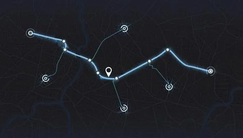 City map featuring directional signs, an intended goal point and multiple Stock Illustration