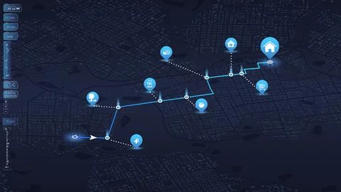 City map featuring directional signs, an intended goal point Stock Illustration