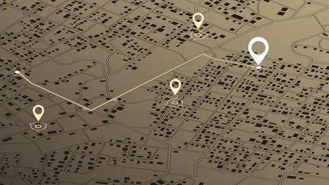 City map featuring directional signs, an intended goal point Stock Illustration