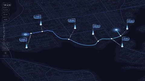 City map featuring directional signs, an intended goal point Stock Illustration