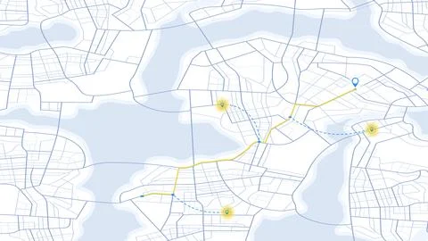 City map featuring directional signs, an intended goal point and multiple Stock Illustration