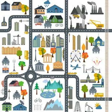 City map generator. City map example. Elements for creating your perfect city Stock Illustration