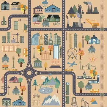 City map generator. City map example. Elements for creating your perfect city Stock Illustration