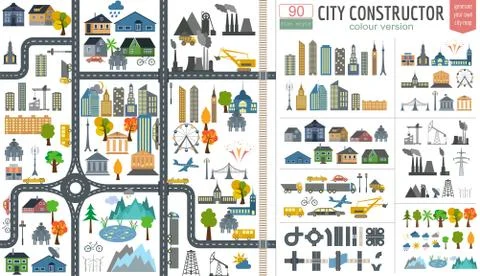 City map generator. City map example. Elements for creating your perfect city Stock Illustration