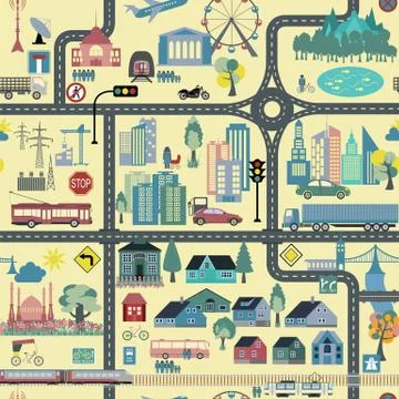 City map generator. City map example. Elements for creating your perfect city 스톡 일러스트