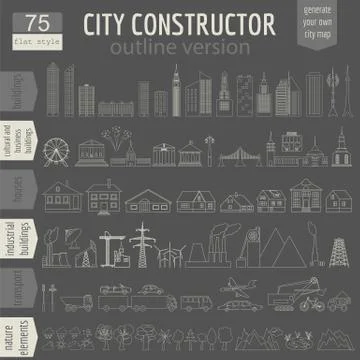 City map generator. Elements for creating your perfect city. Outline version. 스톡 일러스트