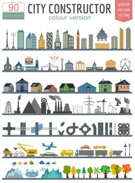City map generator. Elements for creating your perfect city. Colour version Stock Illustration