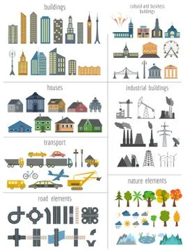 City map generator. Elements for creating your perfect city. Colour version Stock Illustration