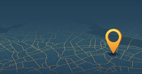 City map with glowing big location pin. Vector illustration. Stock Illustration