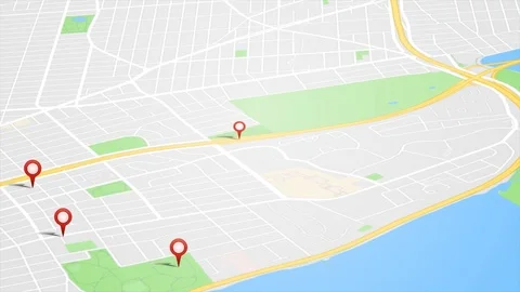 City Map With GPS Pins Animation Loop | Stock Video | Pond5